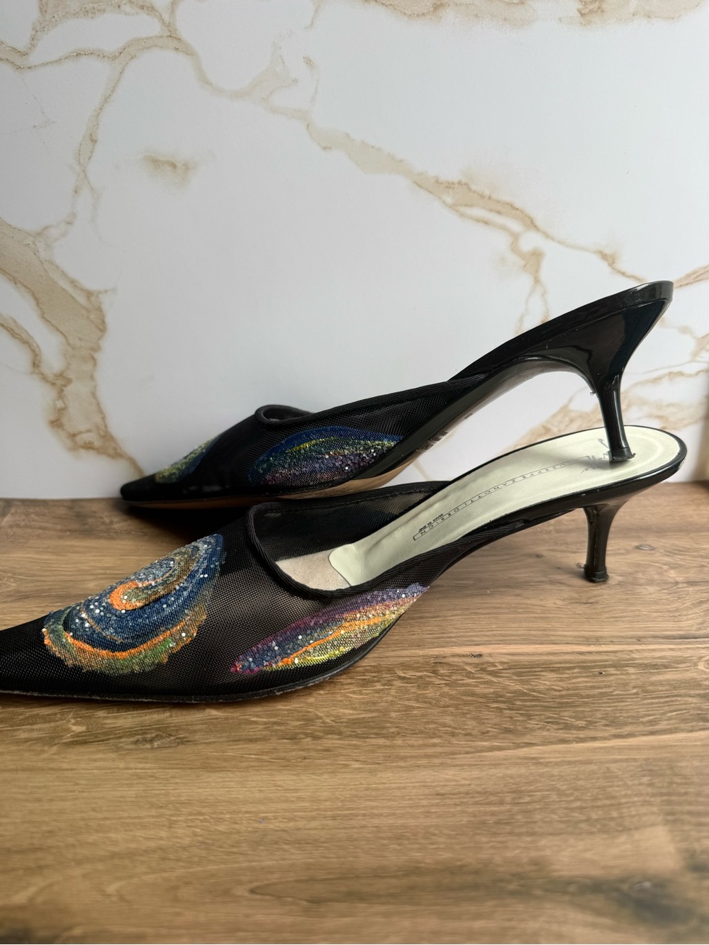 Authentic Vintage Y2K Vicini (Giuseppe Zanotti Design) Cosmic Galaxy Mesh Mules - Picture 3 of 8